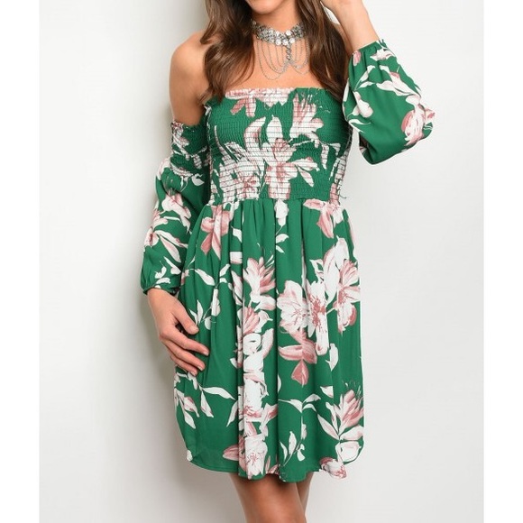 New green floral tropical dress - Picture 2 of 3